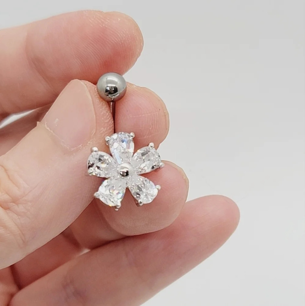 New Sterling Silver CZ Belly Button Navel Ring